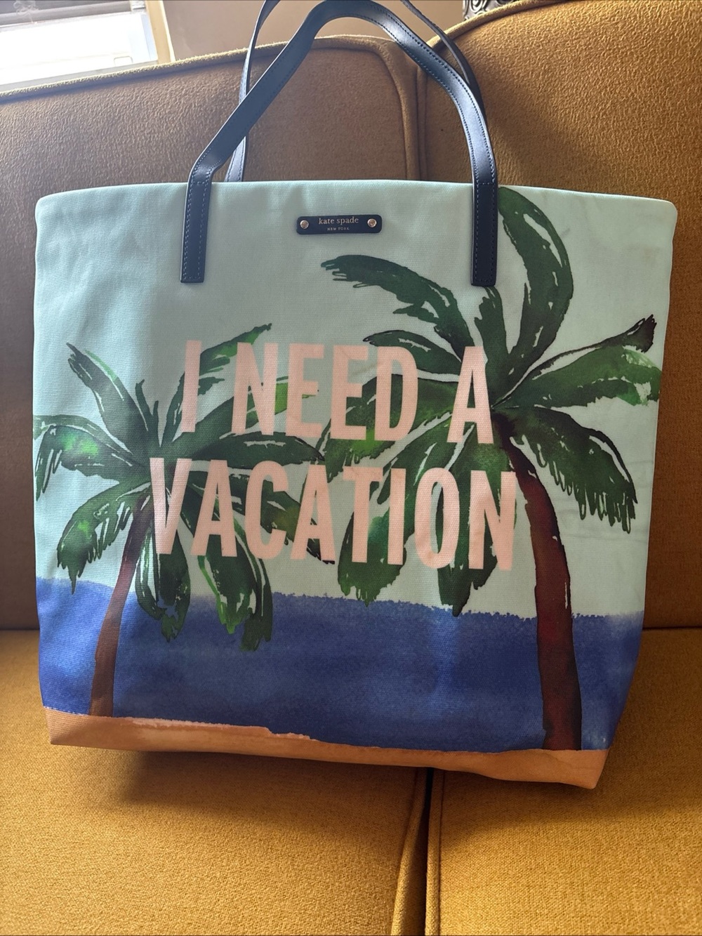 kate spade Mint Canvas Tote with Green Palm Print